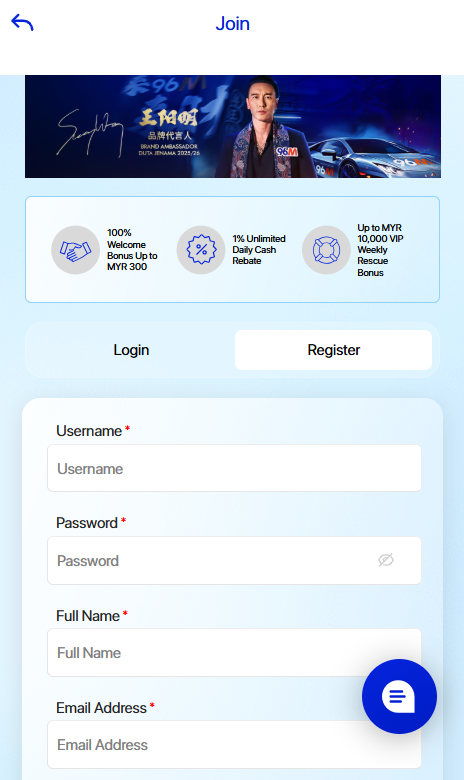 Register an Account at 96M